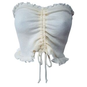 Women's L Better Be Cream Ruched Tube Top